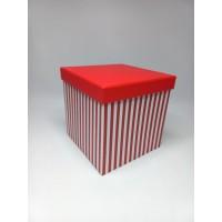 Коробка подарункова 185 х 185 х 185 мм, у формі куба, червоний у смужку