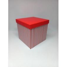 Коробка подарункова 205 х 205 х 205 мм, у формі куба, червоний у смужку